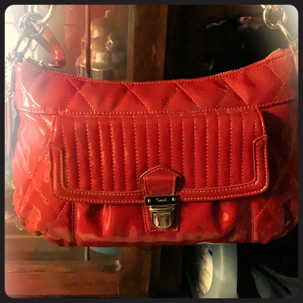 Coach patient red leather bag